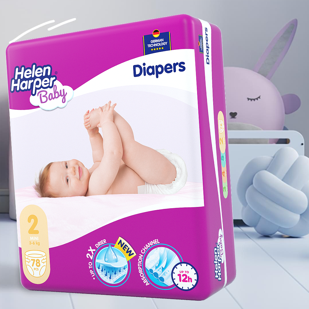 Tã dán Helen Harper Mini, size 2 cho bé 3-6 kg, 78 miếng/gói