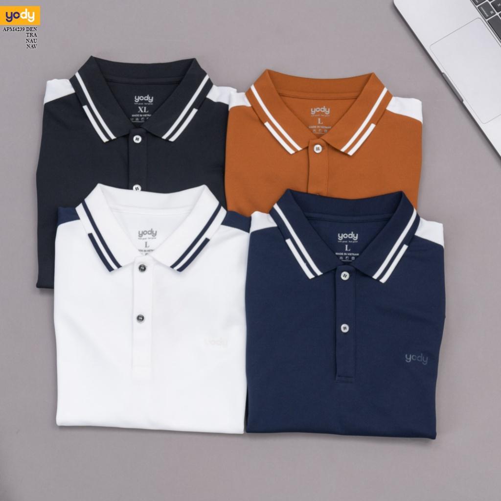 Áo polo nam YODY chất liệu cafe dáng thể thao phối vai trẻ trung APM4239