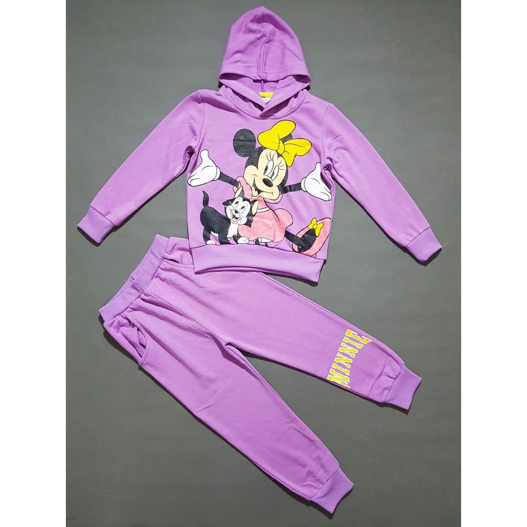 Bộ thun cotton da cá áo hoddie tay dài quần thể thao chó cứu hộ sky và mickey bé gái
