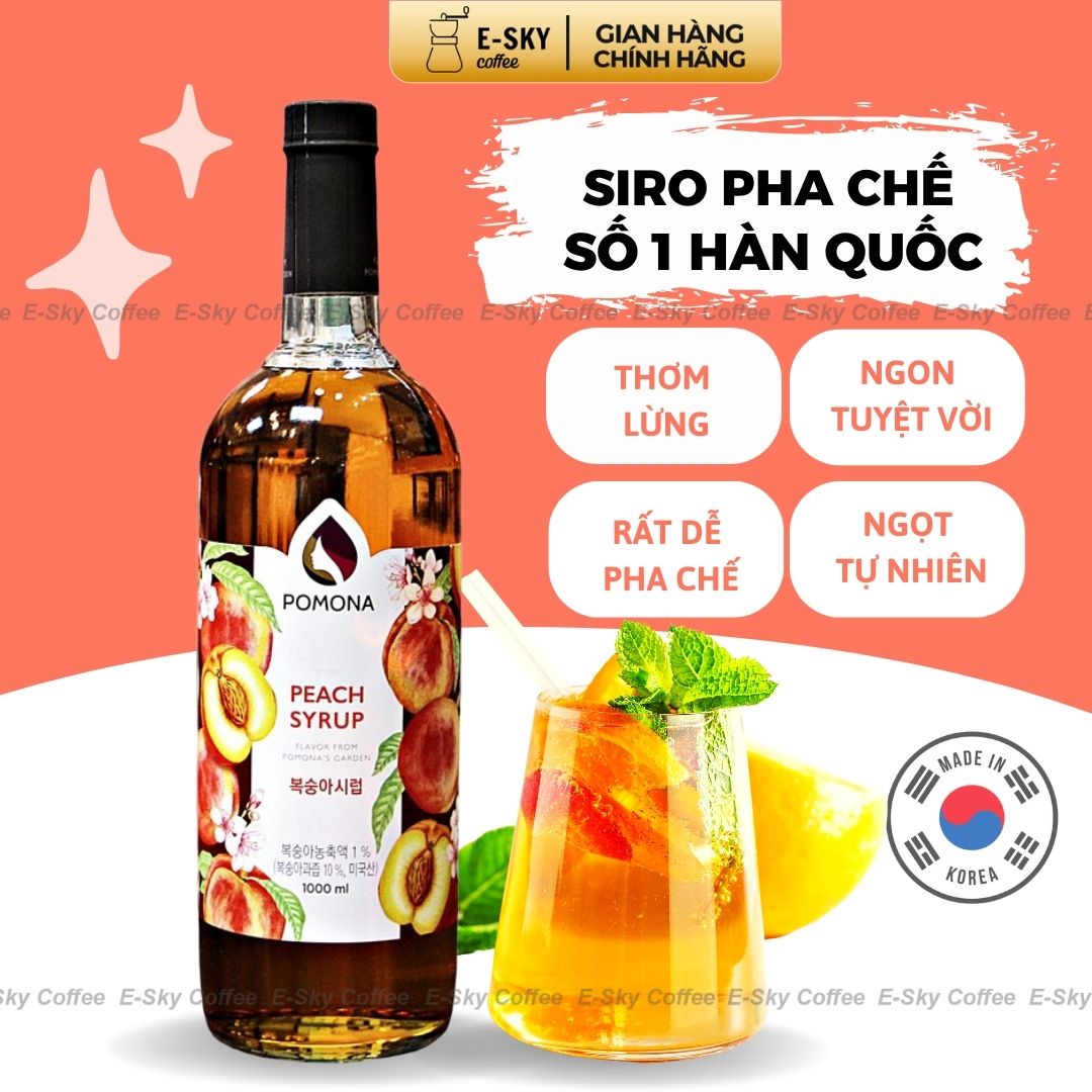 Siro Đào Pomona Peach Syrup Nguyên Liệu Pha Chế Hàn Quốc Chai Thủy Tinh