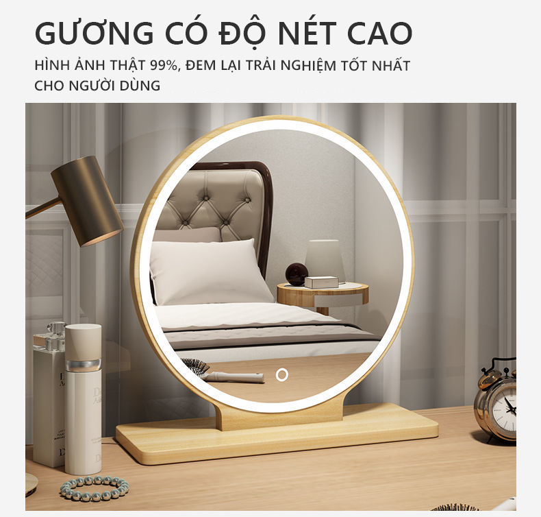 Gương để bàn viền led cảm ứng 1 chạm thương hiệu IGA - GP214