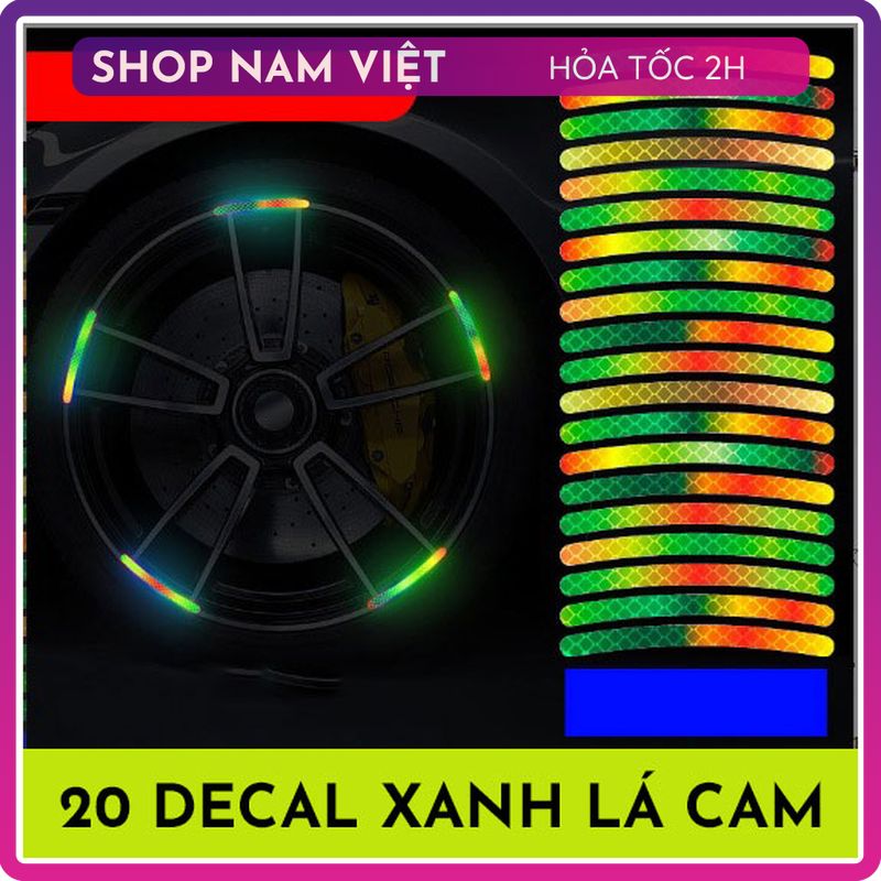 Bộ 20 Decal Phản Quang Dán Vành Xe Đạp Xe Oto