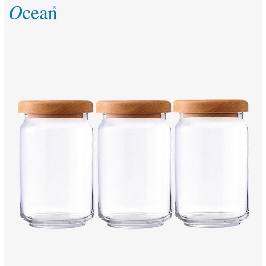 Bộ 3 hũ thủy tinh Ocean Pop Jar 1000ml nắp gỗ