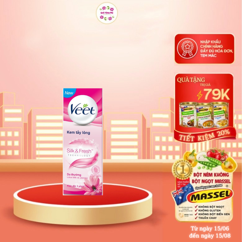 Kem Tẩy Lông Veet Silk & Fresh Aloe Vera & Vitamin E Dành Cho Da Thường và Nhạy Cảm 25g - QuaTangMe Extaste