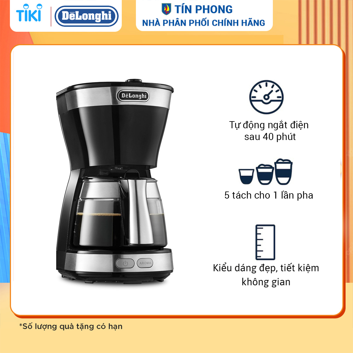 Máy pha cafe Delonghi ICM12011.BK - Dung tích 0.65 lít - Công suất 750W - Hàng chính hãng