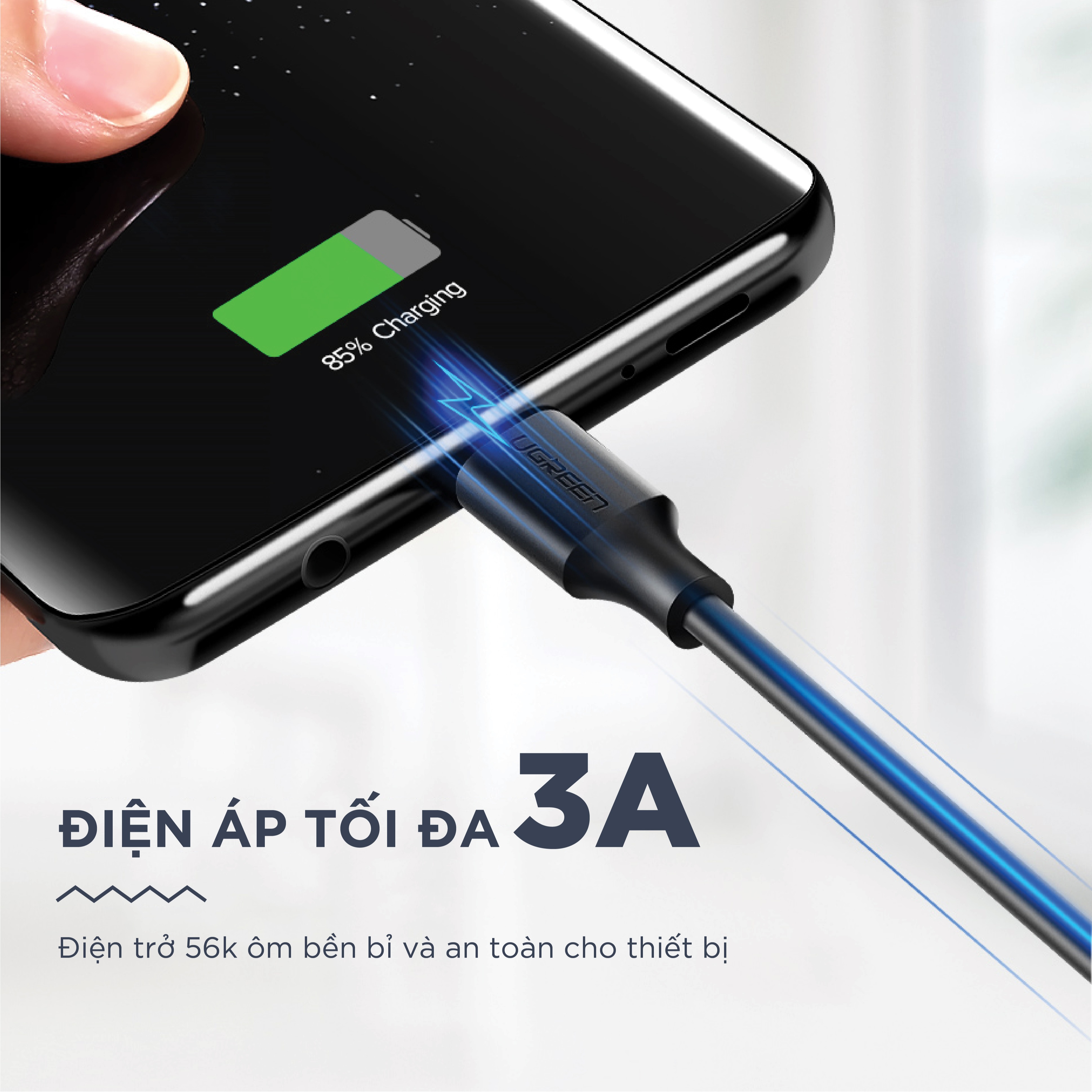 Cáp sạc nhanh USB Type C (1 đầu USB, 1 đầu USB Type-C) dòng tối đa 3A, độ dài từ 0.25-2m UGREEN US287 - Hàng chính hãng