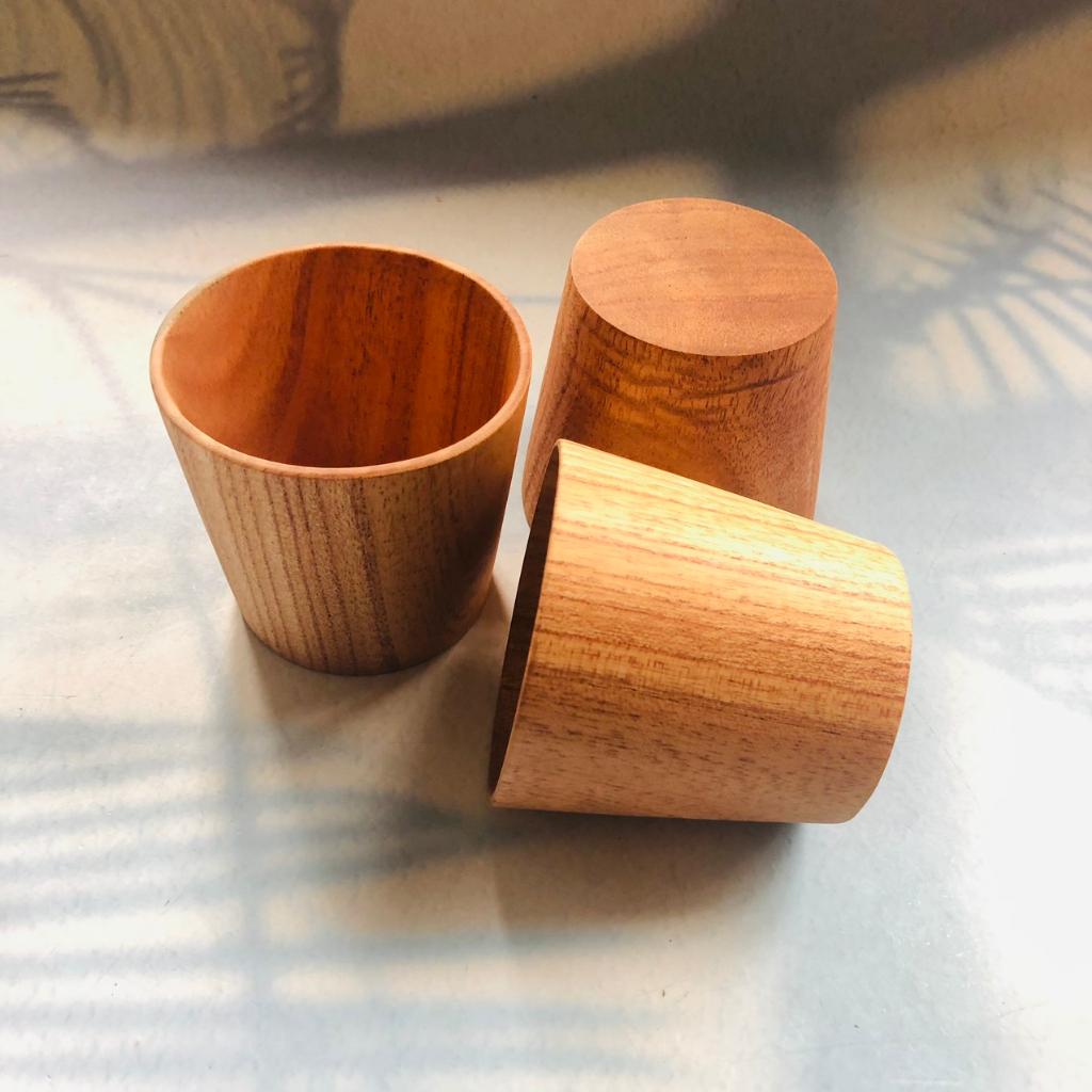 Cốc Gỗ Xoan 7x8 cm, Thân Trụ Màu Cam Vàng, Cốc Uống Nước, Trà, Cà Phê, Chụp Ảnh Decor