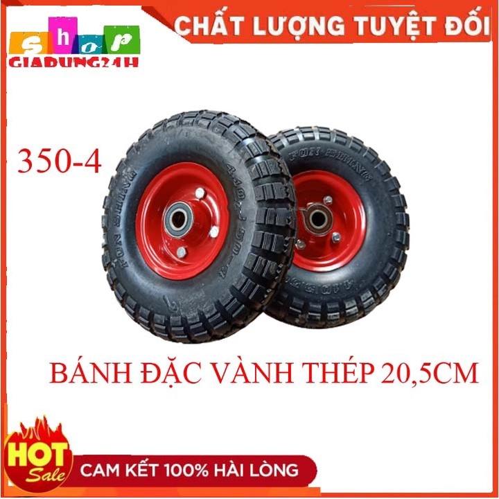 BÁNH ĐẶC VÀNH THÉP 20,5CM SẴN VÒNG BI-Bánh xe đẩy 250mm cao su mâm thép chịu lực cựa tốt