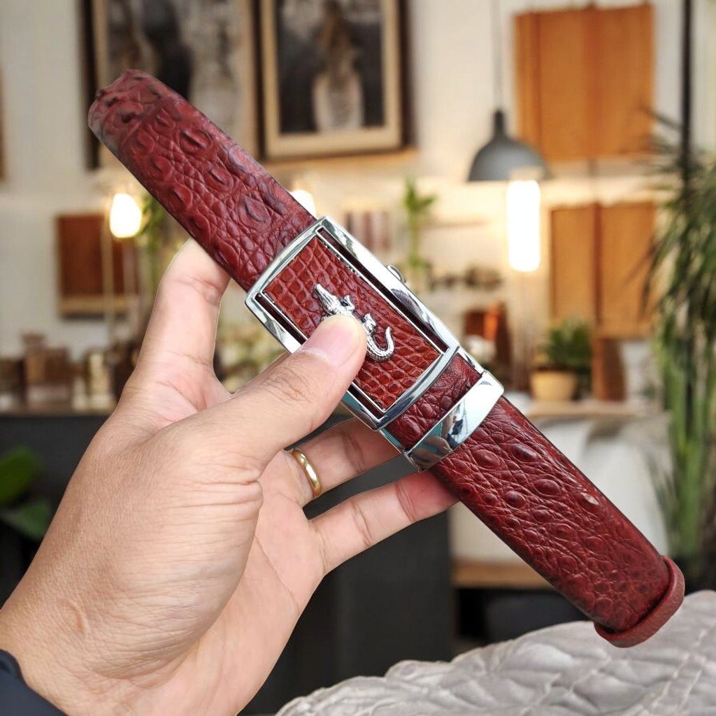 Thắt Lưng Da Cá Sấu. Gù Cá Sấu Đẹp Sang Chảnh TS119B (mặt trắng)