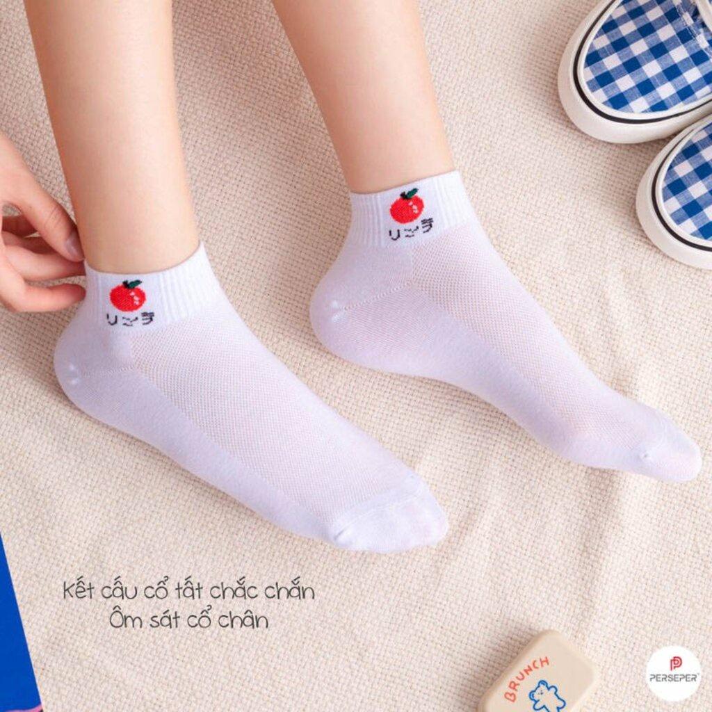 Vớ nữ trăng cổ ngắn họa tiết ngộ nghĩ, sét tất nữ cotton phong cách A18