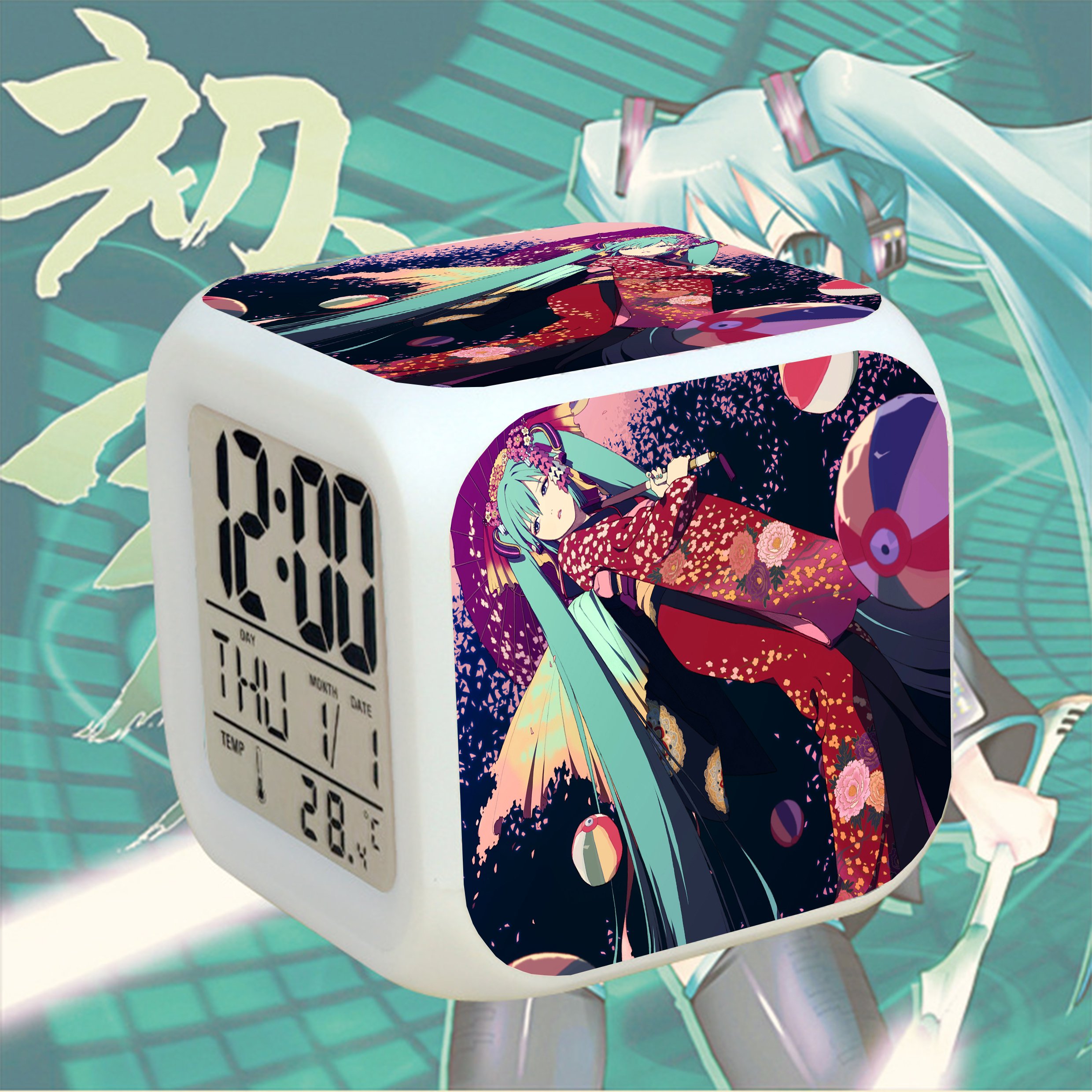 Đồng hồ báo thức để bàn in hình MIKU HATSUNE VOCALOID đèn LED đổi màu anime chibi xinh xắn (MẪU GIAO NGẪU NHIÊN)