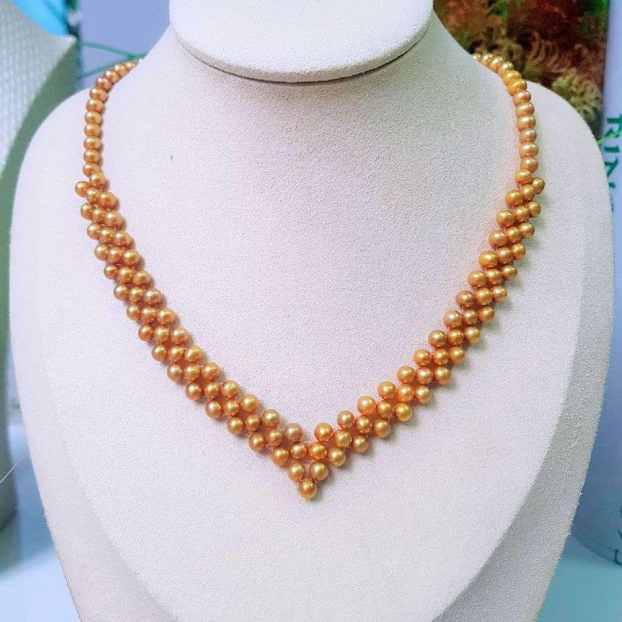 Vòng Cổ Ngọc Trai Nước Ngọt Thiên Nhiên Cao Cấp - Trái Tim Vàng Son - Trang Sức Cô Tấm - GOLDEN PEARL - CTJ0212 - Vàng