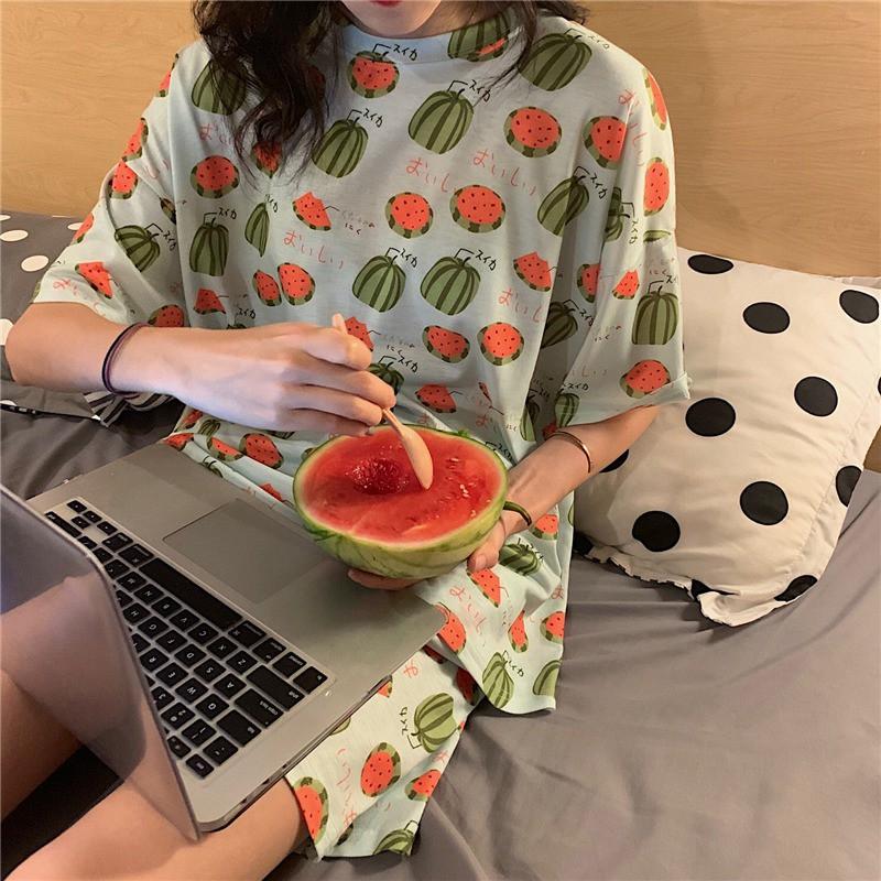 Bộ Đồ Ngủ Áo Tay Ngắn + Quần Short Xinh Xắn Cho Nữ