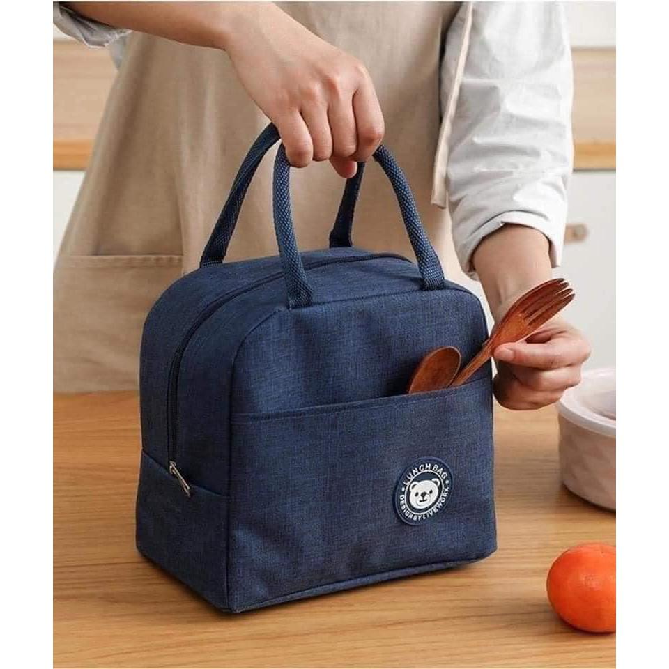 Túi đựng hộp cơm bằng vải chống thấm nước với 2 ngăn đựng rộng rãi có quai xách