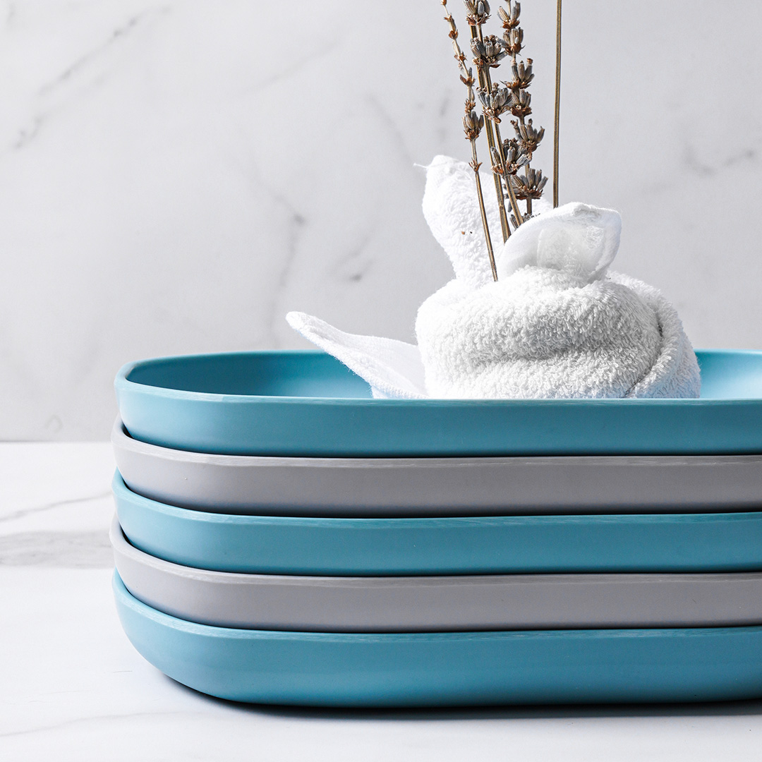 Dĩa chữ nhật sâu lòng bằng melamine cao cấp - màu xanh và xám