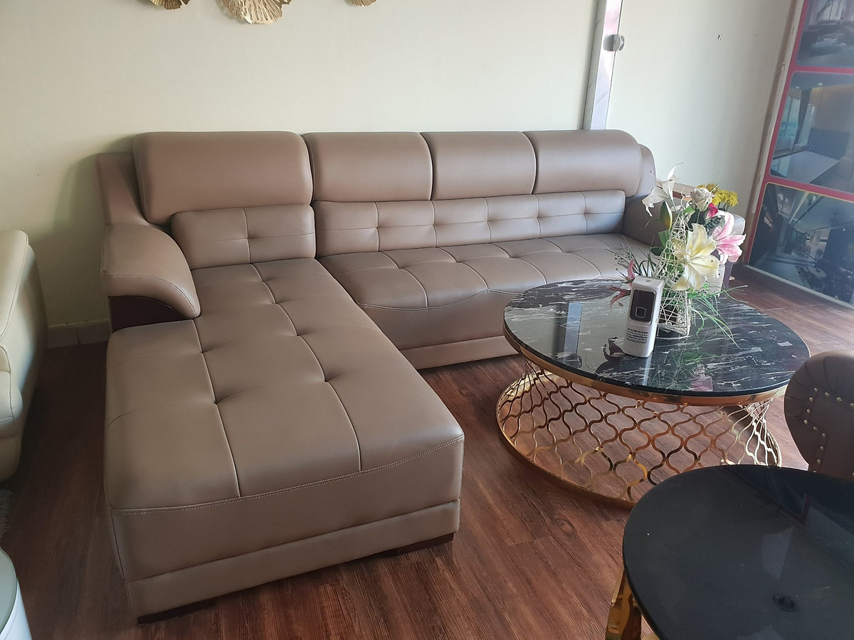 Sofa da góc L Tundo màu kem 2m8 x 1m8