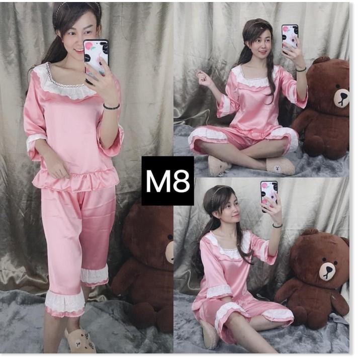 Set Đồ Bộ Ngủ Nữ Pijama Phi Lụa Phối Ren Tiểu Thư Cực Đáng Yêu _ Kèm Hình Thật