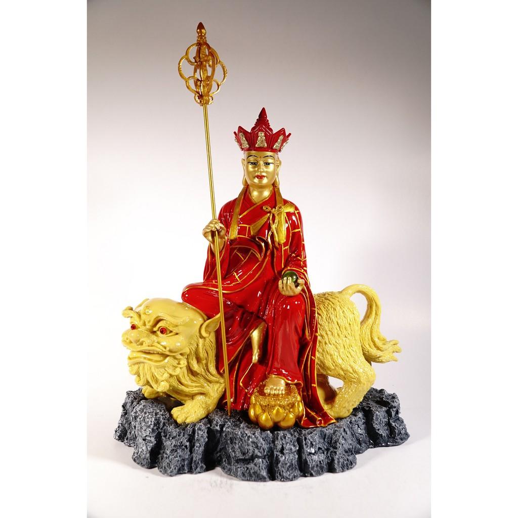 Tượng Phật Địa Tạng Vương Bồ Tát cưỡi hổ vẽ áo đỏ lớn - Cao 35cm