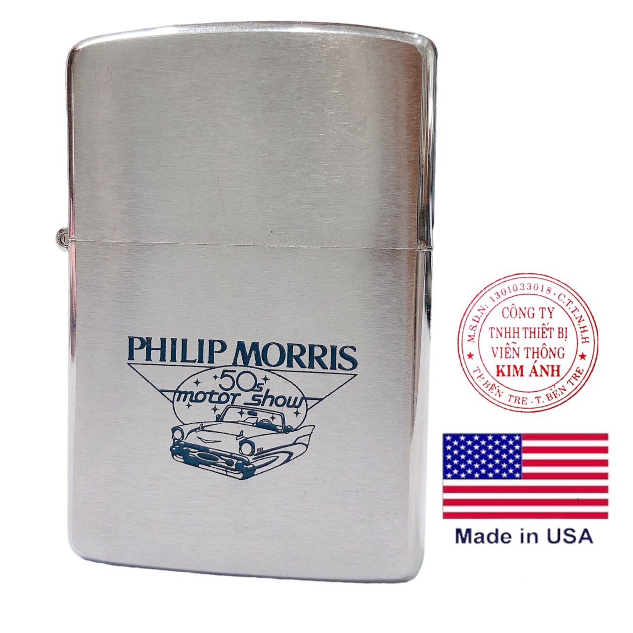 Bật lửa Zi1ppo Mỹ Chrome xước ngang, Khắc ăn mòn đổ sơn Philip Morris, sản xuất 1988