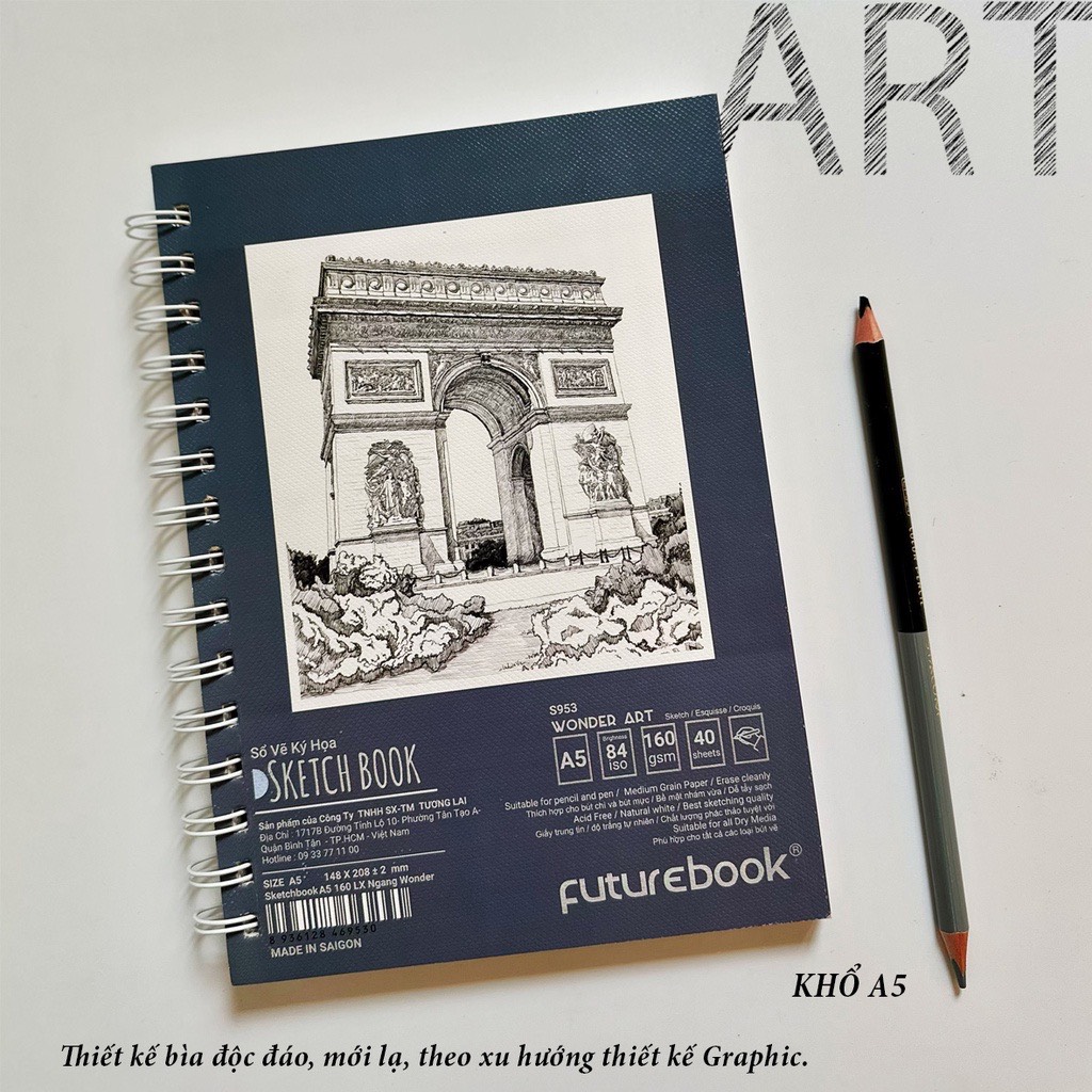 FUTUREBOOK -Tập Vẽ Ký Họa (Sketchbook ) Wonder Art - Arts Khổ A5 – Định Lượng 160Gsm – 40Tờ.  (Giao mẫu ngẫu nhiên)