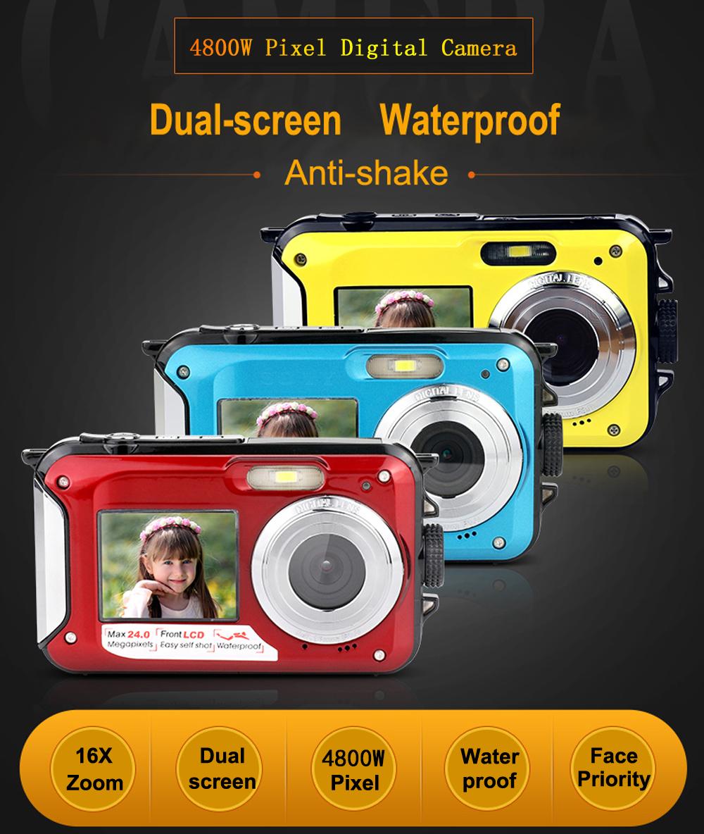 Máy ảnh kỹ thuật số không thấm nước để chụp ảnh màn hình kép 48MP Máy ghi hình ảnh ngoài trời Camcorder 1080p Cam Anti Shake