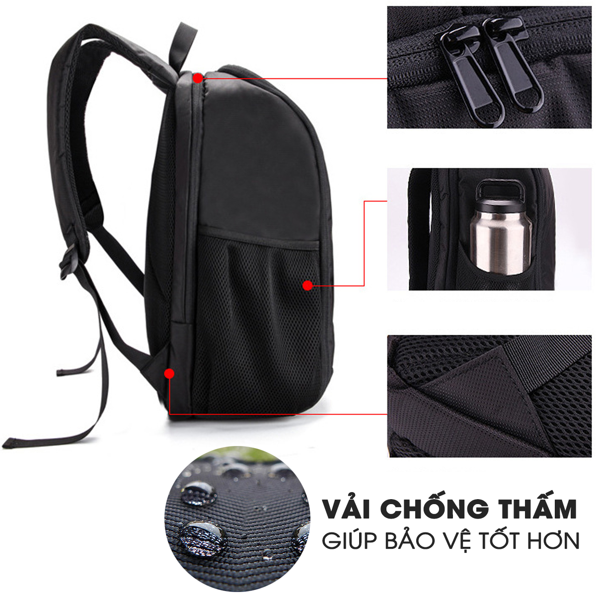 Balo đựng máy ảnh chống thấm (SB01), túi máy ảnh chuyên dụng 2 trong 1 đựng cả laptop