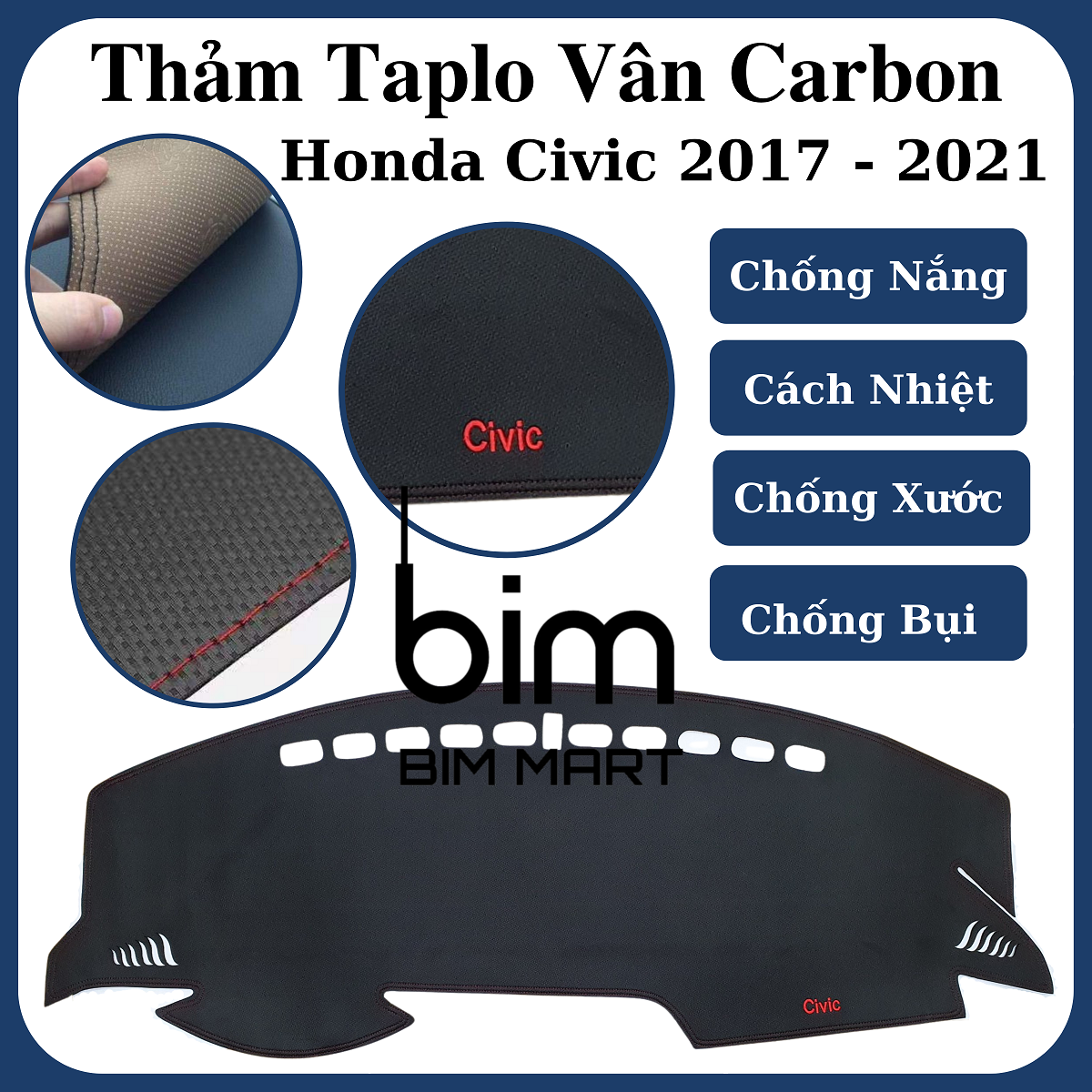 Thảm Da Taplo Dành Cho Xe Honda Civic 2017 - 2021 Vân Carbon Cao Cấp