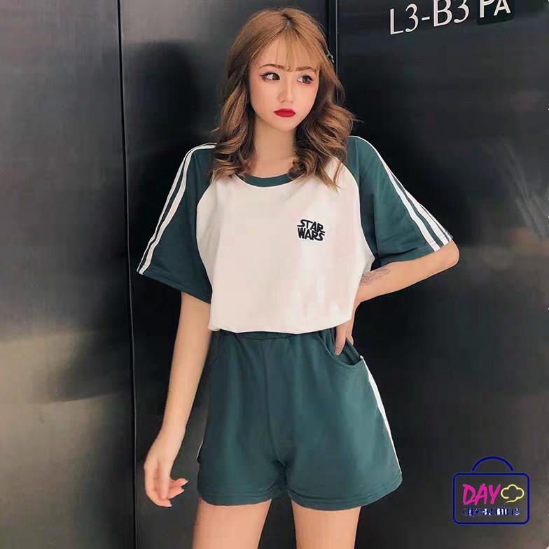 Set Áo Thun Ngắn Tay Cổ Tròn+quần Short Ống Rộng Thời Trang Nữ