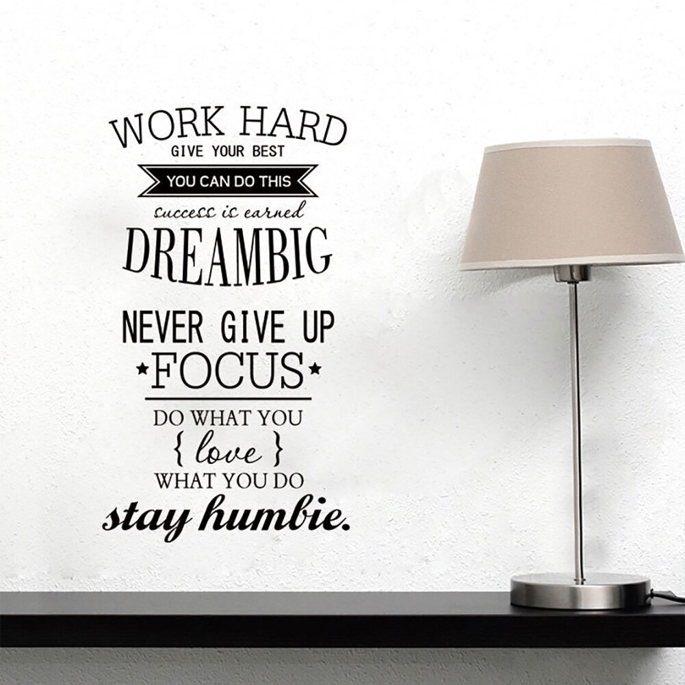Decal dán tường Tiếng anh ý nghĩa và tạo động lực Work Hard - Dream Big - Never give up (57 x 100 cm)