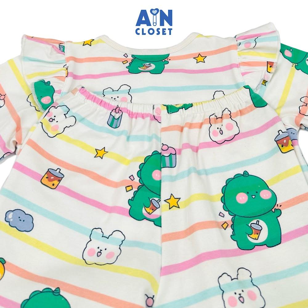 Bộ quần áo Dài bé gái hoạ tiết Bé Long Xanh Thun cotton - AICDBGZBU5ES - AIN Closet