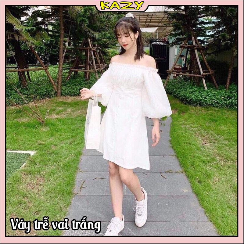 Váy trễ vai tay phồng cute phong cách Hàn Quốc KAZY STORE V029