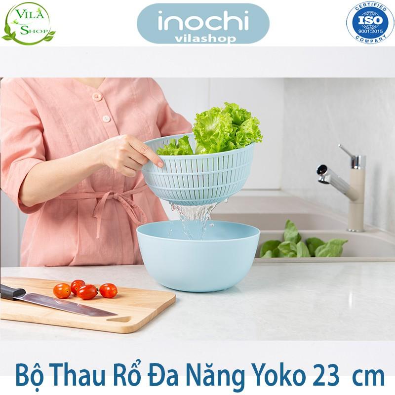 Thau Rổ Nhựa, Bộ Thau Rổ ĐA NĂNG Yoko 23cm, Chính Hãng Inochi, Nhựa PP Nguyên Sinh - Kháng Khẩu - Khử Mùi