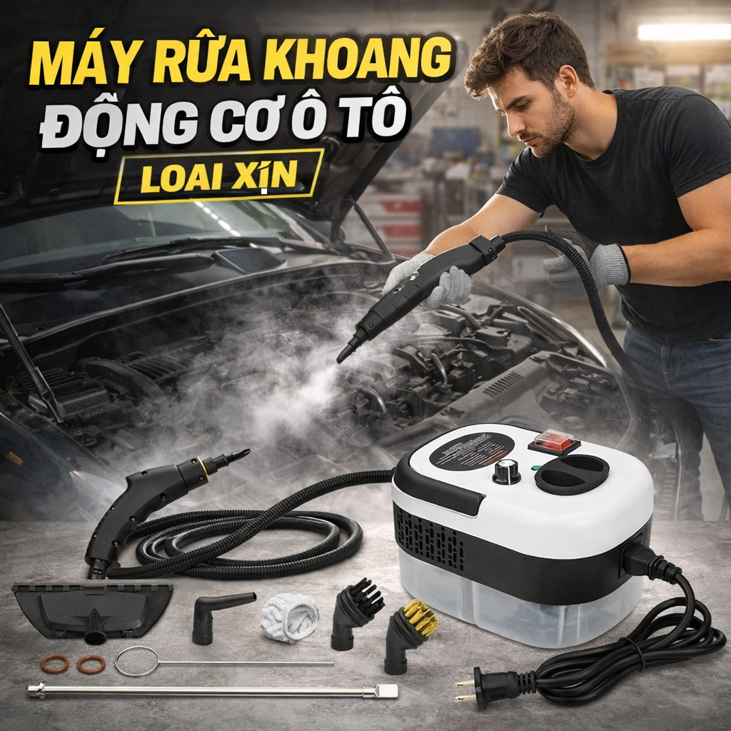 Máy Làm Sạch Hơi Nước Rửa Khoang Động Cơ Ô Tô – Vệ Sinh Điều Hòa, Cửa Kính Siêu Sạch