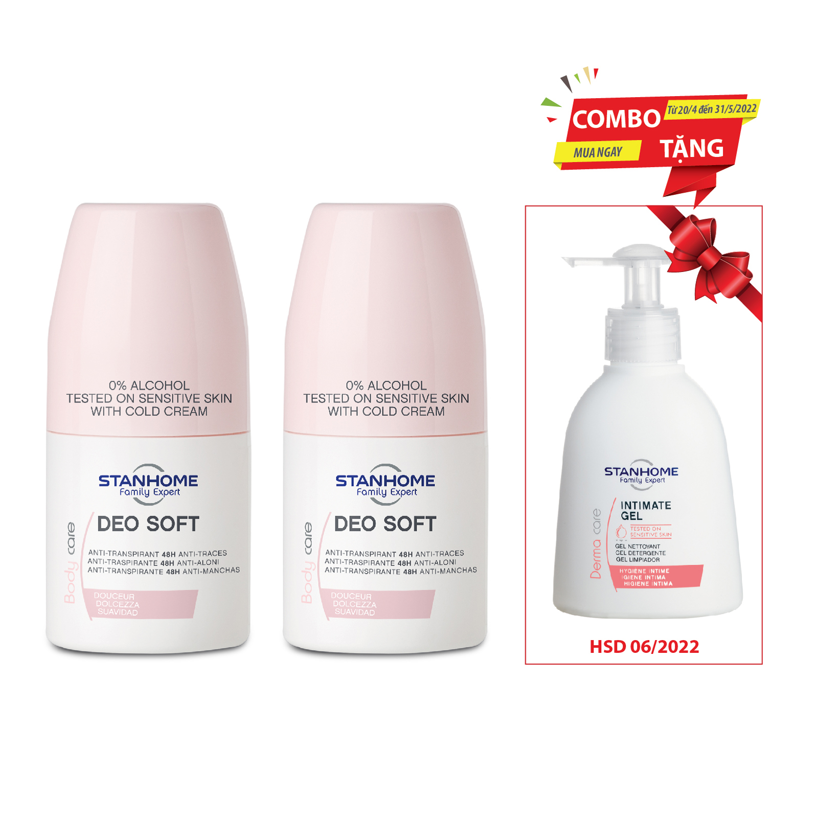 Combo 2 Lăn khử mùi không cồn cho da nhạy cảm Stanhome Family Expert Deo Soft 50ml/chai