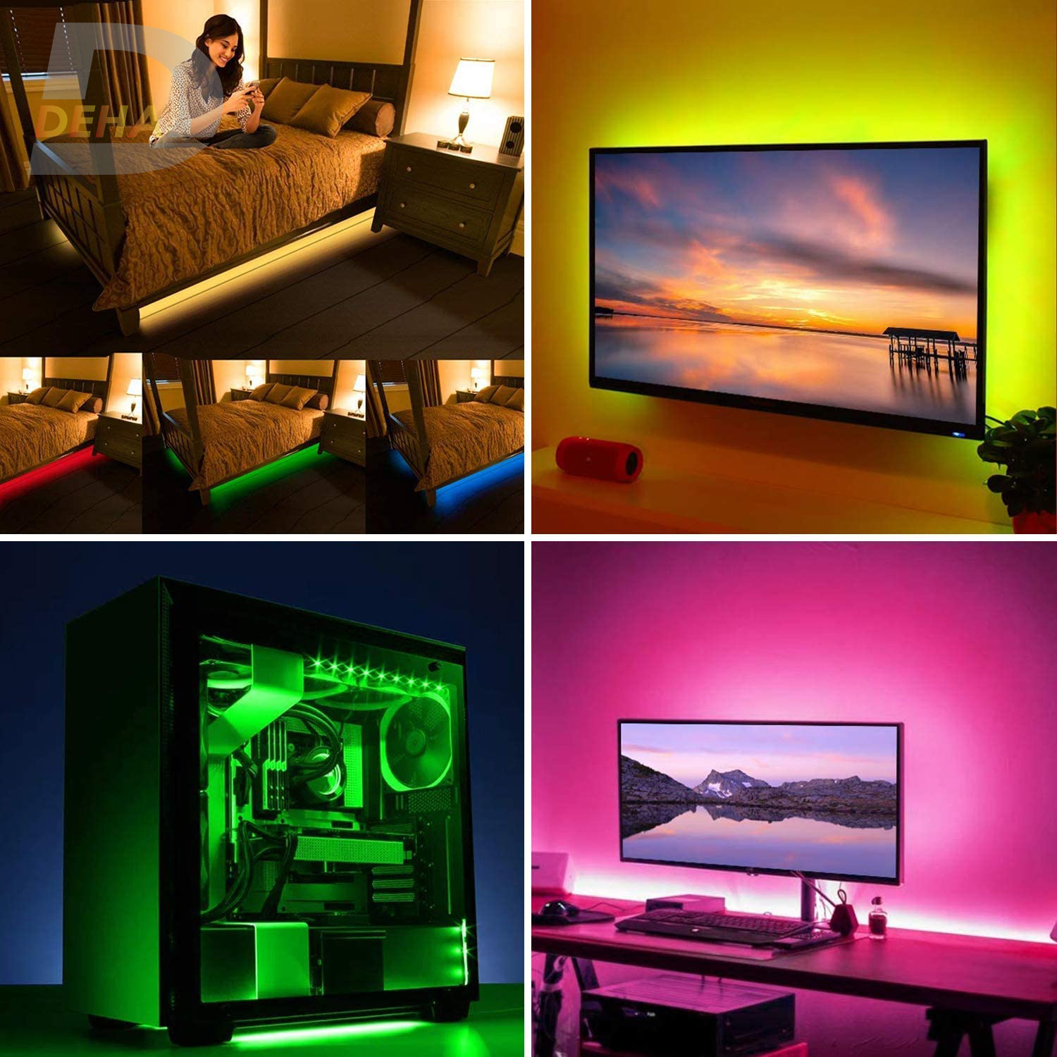Bộ Đèn led dây dán nguồn USB RGB đổi màu điều khiển chọn màu đứng yên, nhấp nháy, bóng 5050 strip light trang trí cây máy tính, màn hình, ti vi, TV, Gaming, Tiktok dán tường (Tùy chọn chiều dài dây, loại dây chống nước hay không)