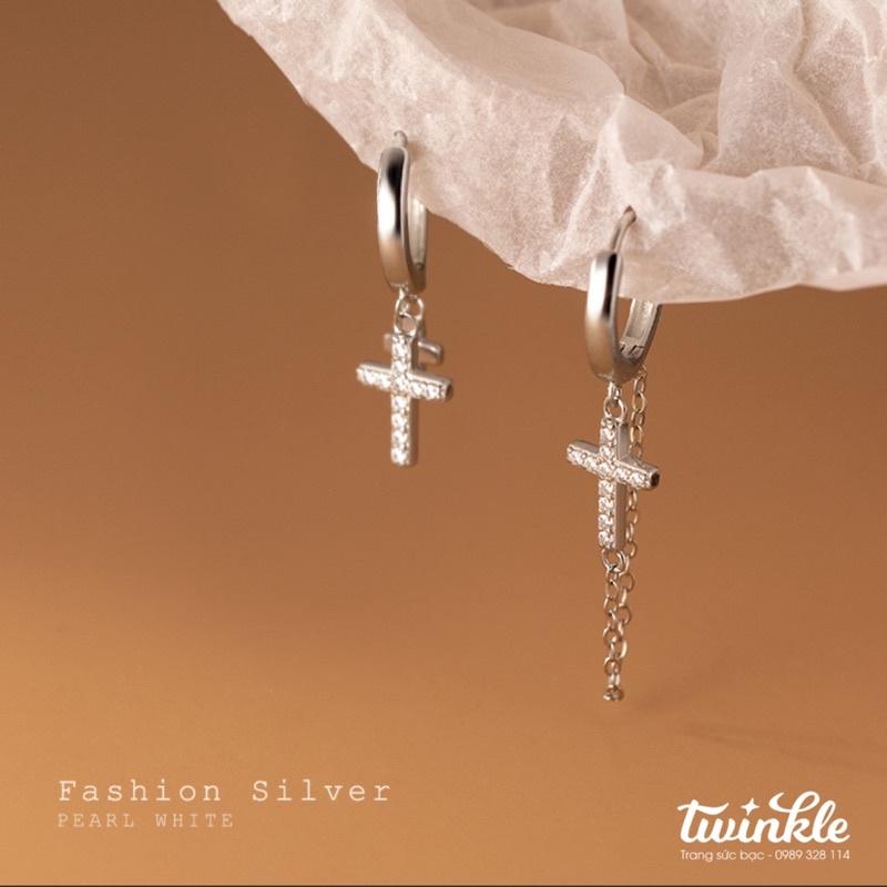 khuyên rai dáng dài sang chảnh lấp lánh đính đá của nữ - Twinkle Silver