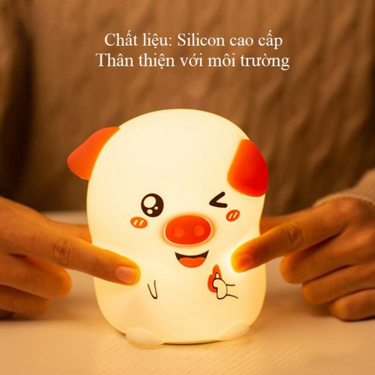 Đèn Ngủ Silicon Hình Chú Heo Tay Bắn Tim, Đổi Màu WH-A09