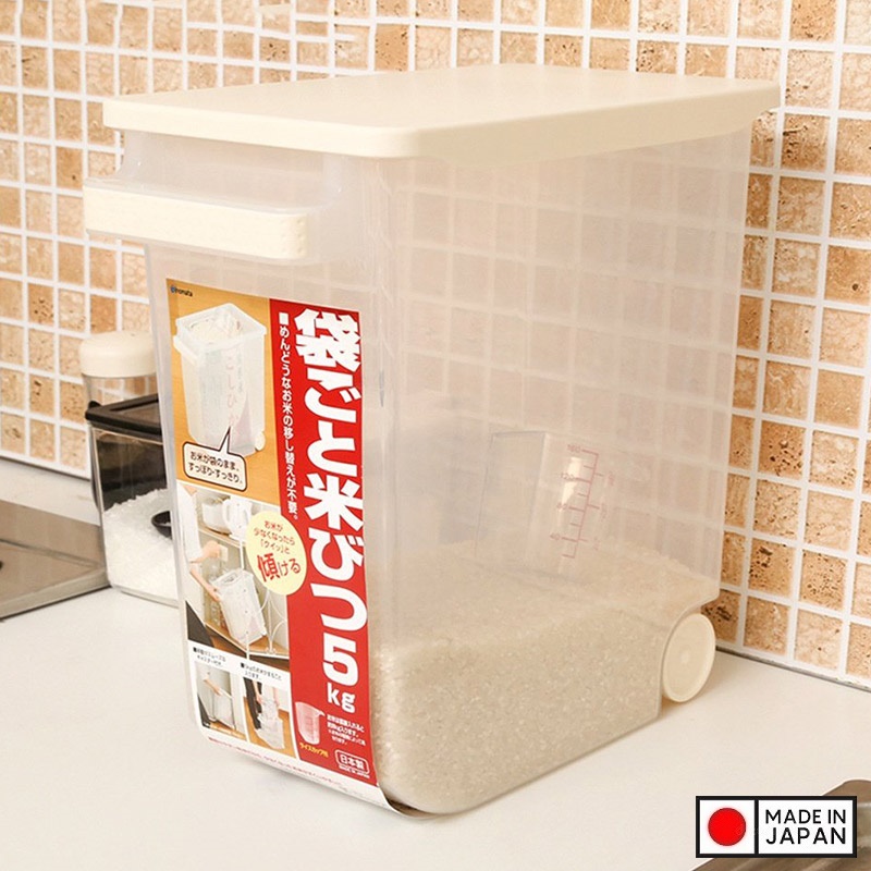 Thùng đựng gạo Inomata có bánh xe kèm cốc đong 10kg - Hàng nội địa Nhật Bản |#Made in Japan|