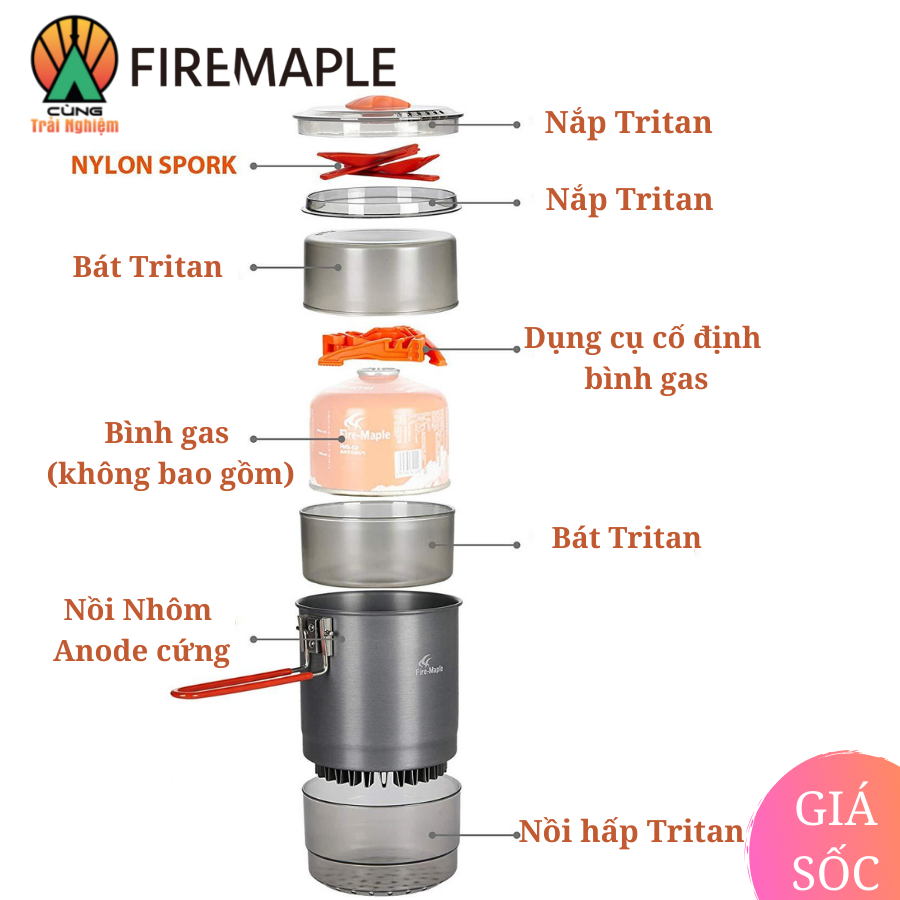 Bộ Nồi Đa Năng Dã Ngoại Chuyên Dụng Fire Maple FMS-STEAM Cho Hoạt Động Nấu Ăn Ngoài Trời ISLAND STEAM KIT