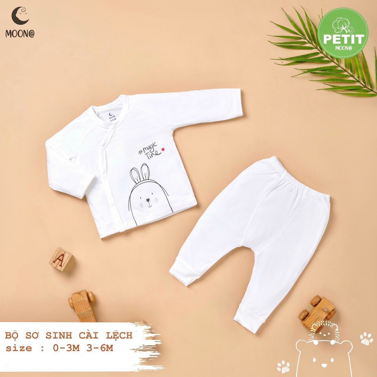 BỘ SƠ SINH CÀI LỆCH PETIT MOON@ CHẤT SỢI TRE