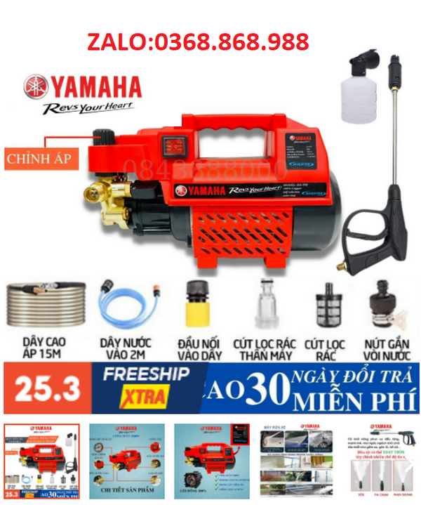 Máy rửa xe YAMAHA - YA998 công suất 3500W tặng kèm bình tạo bọt tuyết - Máy xịt rửa gia đình Yamaha.