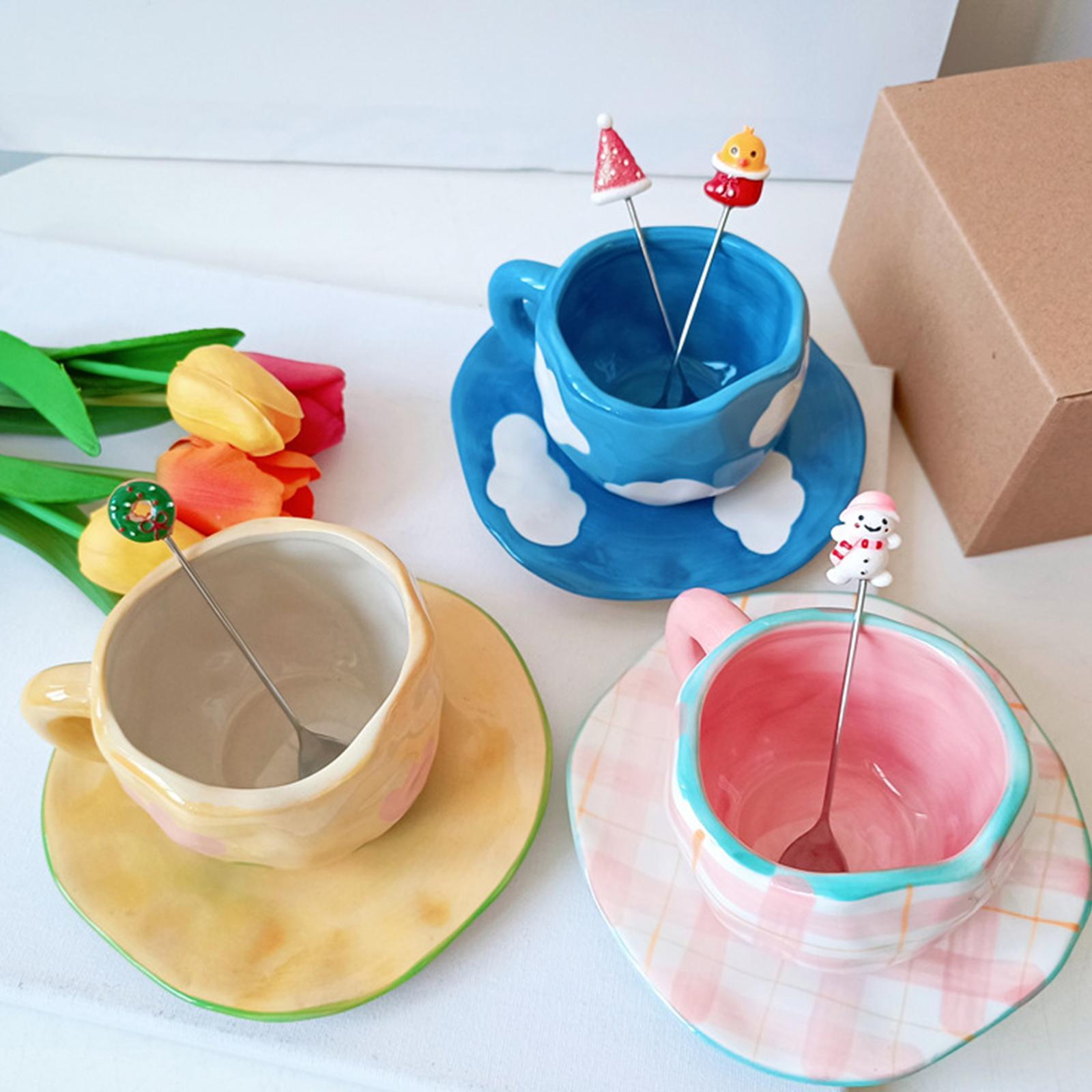 2x Irregular Ceramics Coffee Mug with Coaster Tray Drink Cup for Juice Cafe