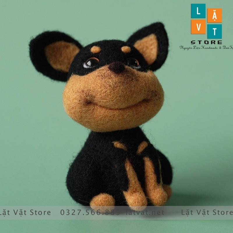 Bộ len chọc chú "Tró" trên ô tô - Needle felting dog - tự làm đồ DIY móc khoá hình chú chó đang ngồi dễ thương