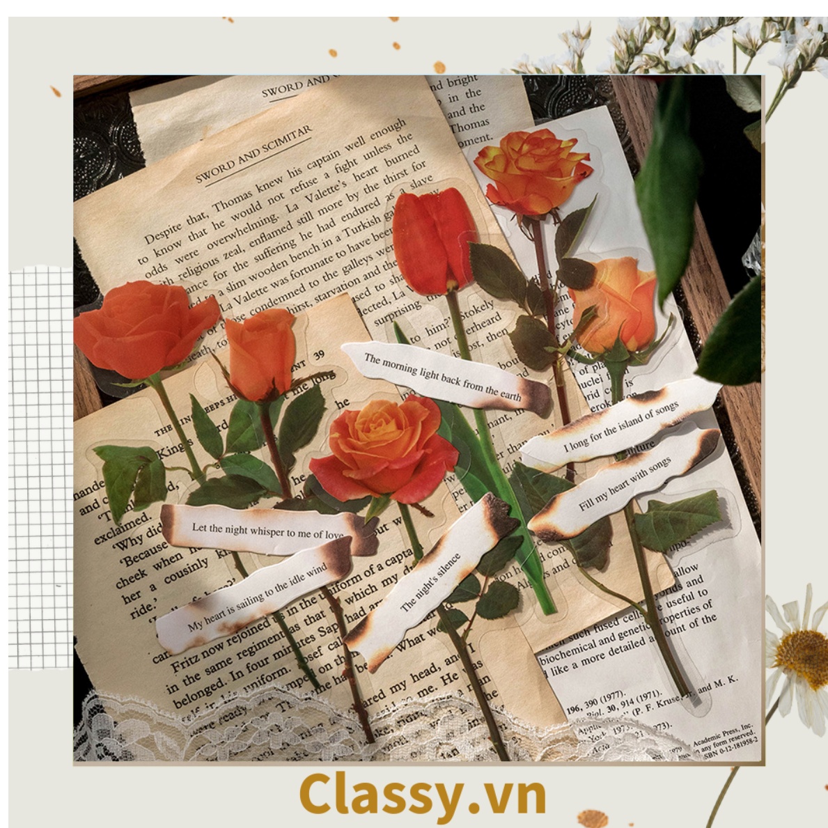 08 miếng Sticker Vintage hình hoa nhỉ thanh lịch PK1710