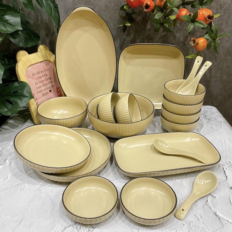 Set bát đĩa 19 món mang phong cách Nhật Bản. Gốm sứ cao cấp.