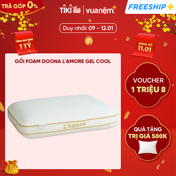 Gối cao cấp Memory Foam Doona L'Amore Gel Cool 35x55cm nâng đỡ đốt sống cổ, kết hợp Gel Silicone massage thư giãn êm ái bất ngờ