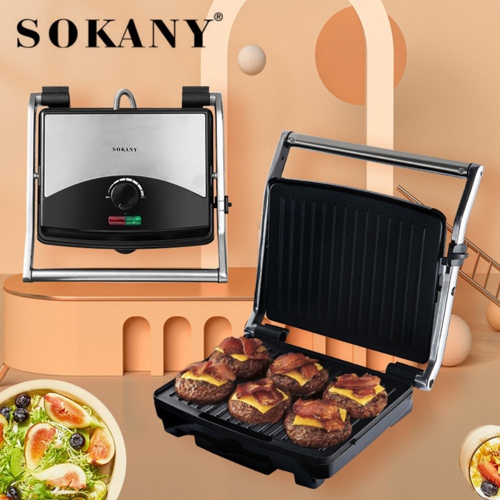Máy kẹp nướng bánh mì ép bánh sandwich SOKANY SK-210 rán trứng, nướng thịt CHỐNG DÍNH đa năng - HÀNG CHÍNH HÃNG - DELIYA