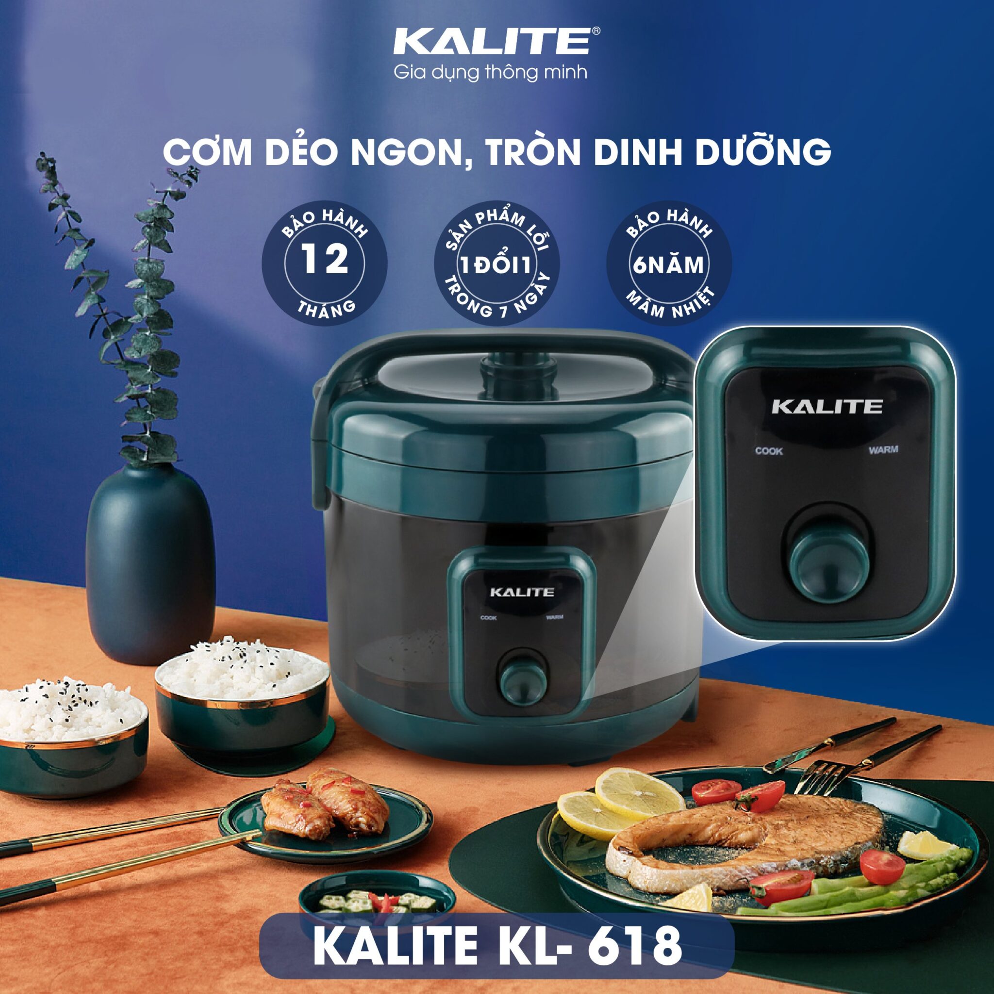 Nồi Cơm Điện Nắp Gài KALITE KL-618 Dung Tích 1.8 Lít Dùng Cho 4-5 Người Ăn Công Suất 700 W - Hàng Chính Hãng