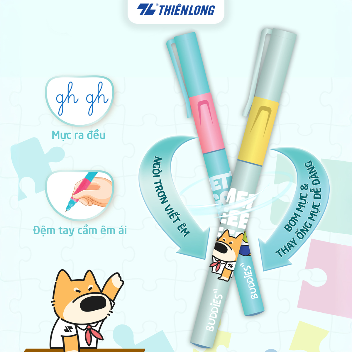 Bút máy Thiên Long Buddies - Ngòi trơn, êm - Thân màu ngẫu nhiên