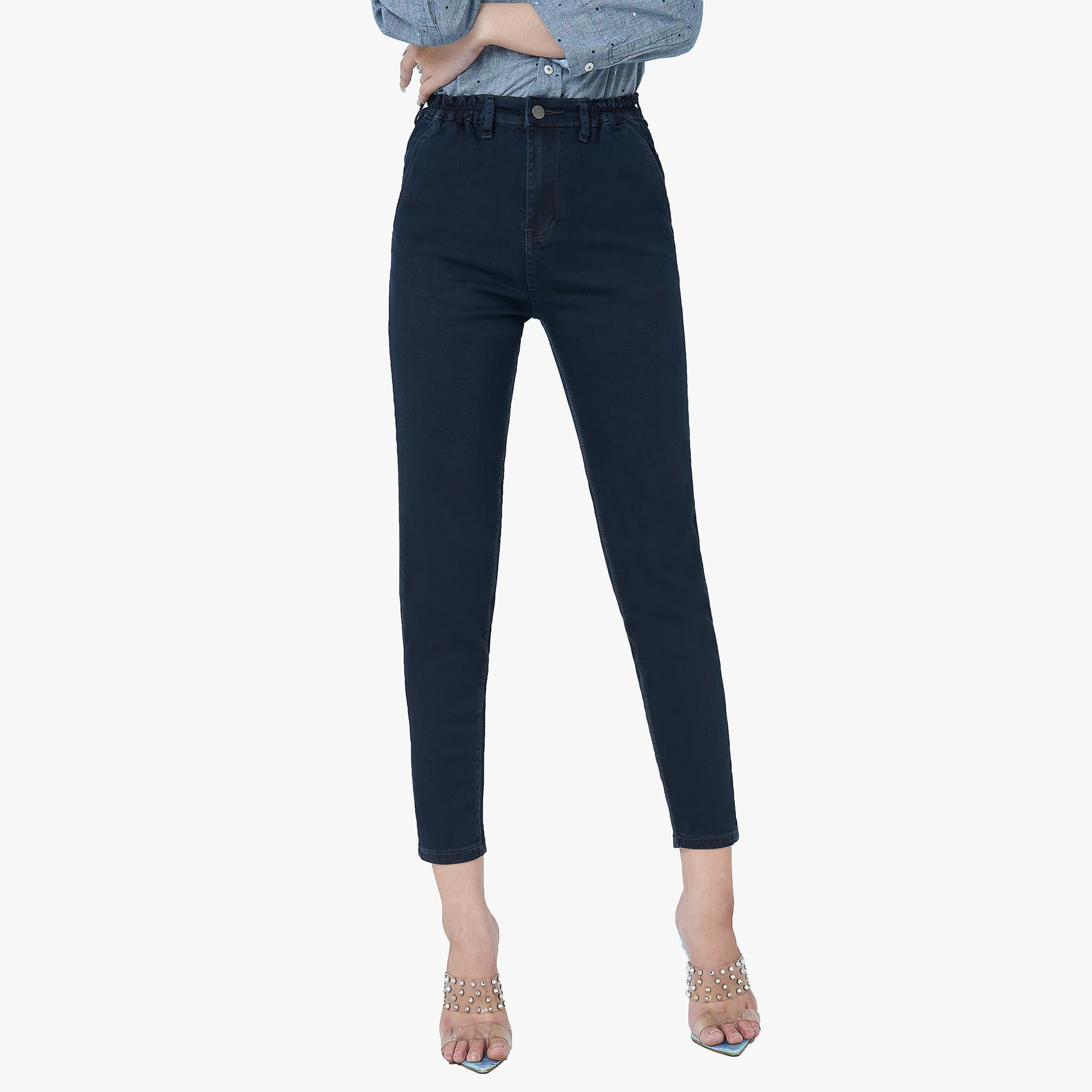 Quần Jean Nữ Aaa Jeans Lưng Thun Ống Đứng Navy Blue